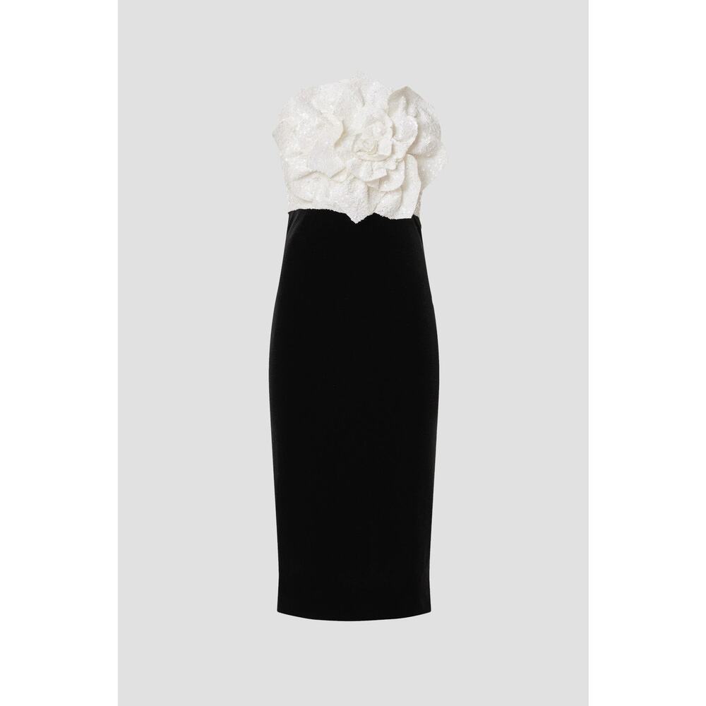 Badgley Mischka White Rose Black Velvet Two-Tone Strapless Cocktail Dress 0 - Picture 5 of 13